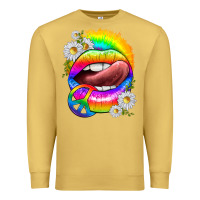 Antique Gold rainbow lips with daisies Premium Sweatshirt - texasbilliewilder