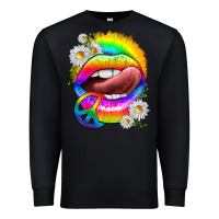 Black rainbow lips with daisies Premium Sweatshirt - texasbilliewilder