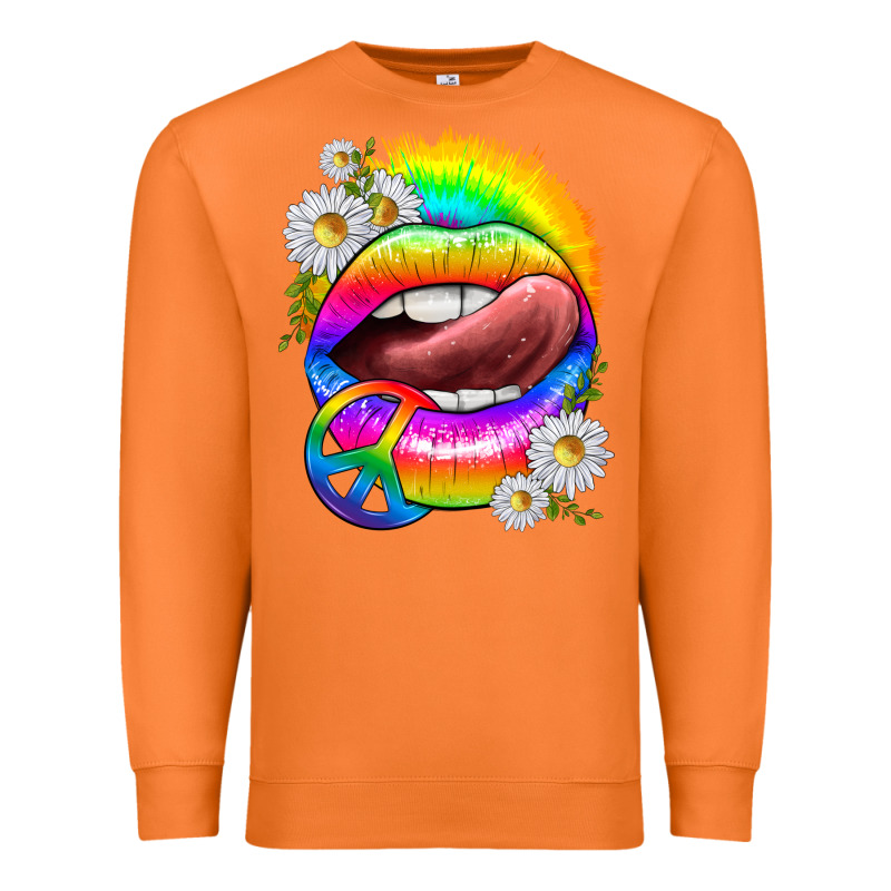 Rainbow Lips With Daisies Premium Sweatshirt by texasbilliewilder | Teevron