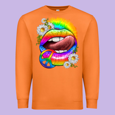Premium Sweatshirt rainbow lips with daisies