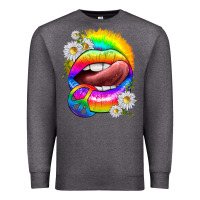 Charcoal Heather rainbow lips with daisies Premium Sweatshirt - texasbilliewilder
