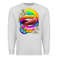 Dove Grey rainbow lips with daisies Premium Sweatshirt - texasbilliewilder