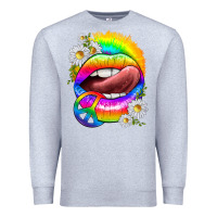 Heather Grey rainbow lips with daisies Premium Sweatshirt - texasbilliewilder