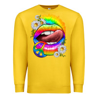 Lemon rainbow lips with daisies Premium Sweatshirt - texasbilliewilder