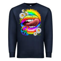 Navy rainbow lips with daisies Premium Sweatshirt - texasbilliewilder