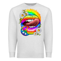 Oatmeal Heather rainbow lips with daisies Premium Sweatshirt - texasbilliewilder