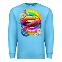 Ocean Blue rainbow lips with daisies Premium Sweatshirt - texasbilliewilder