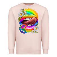 Pale Pink rainbow lips with daisies Premium Sweatshirt - texasbilliewilder