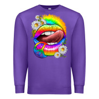 Purple rainbow lips with daisies Premium Sweatshirt - texasbilliewilder