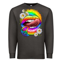 Smoke rainbow lips with daisies Premium Sweatshirt - texasbilliewilder
