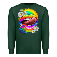 Sports Green rainbow lips with daisies Premium Sweatshirt - texasbilliewilder