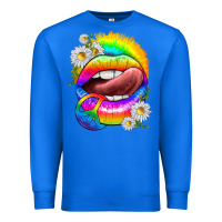 True Royal rainbow lips with daisies Premium Sweatshirt - texasbilliewilder