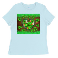 Baby Blue st.patricks heart shamrocks glitter Ladies Tee - BarkalooDesign