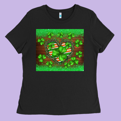 St.patricks Heart Shamrocks Glitter Ladies Tee Designed By Barkaloodesign