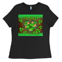 Black st.patricks heart shamrocks glitter Ladies Tee - BarkalooDesign