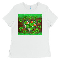 White st.patricks heart shamrocks glitter Ladies Tee - BarkalooDesign