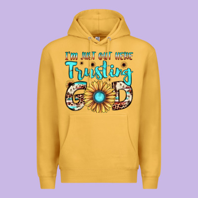 I'm Just Out Here Trusting God Premium Hoodie Designed By Jahusdesignshop