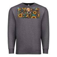 Charcoal Heather Cow With Aztec Leopard And Sunflower Premium Sweatshirt - RanaPortraitStore