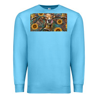 Ocean Blue Cow With Aztec Leopard And Sunflower Premium Sweatshirt - RanaPortraitStore