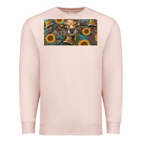 Pale Pink Cow With Aztec Leopard And Sunflower Premium Sweatshirt - RanaPortraitStore