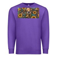 Purple Cow With Aztec Leopard And Sunflower Premium Sweatshirt - RanaPortraitStore