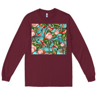 Burgundy flamingos with leaves Long Sleeve Tee - BarkalooDesign