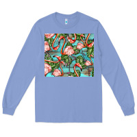 Colony Blue flamingos with leaves Long Sleeve Tee - BarkalooDesign