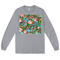 Heather Grey flamingos with leaves Long Sleeve Tee - BarkalooDesign