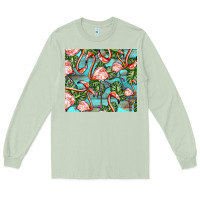 Matcha flamingos with leaves Long Sleeve Tee - BarkalooDesign