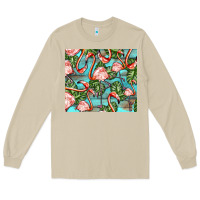 Mushroom flamingos with leaves Long Sleeve Tee - BarkalooDesign