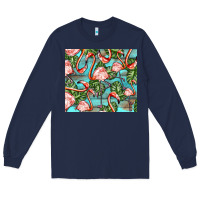 Navy flamingos with leaves Long Sleeve Tee - BarkalooDesign