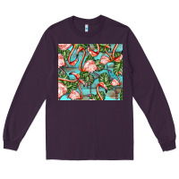 Plum flamingos with leaves Long Sleeve Tee - BarkalooDesign