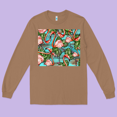 Flamingos With Leaves Long Sleeve Tee Designed By Barkaloodesign