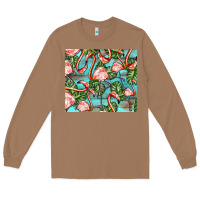Toasted Coconut flamingos with leaves Long Sleeve Tee - BarkalooDesign