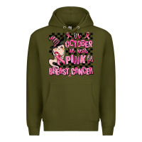 Army Green in october we wear pink for breast cancer Premium Hoodie - AdoDesignShop