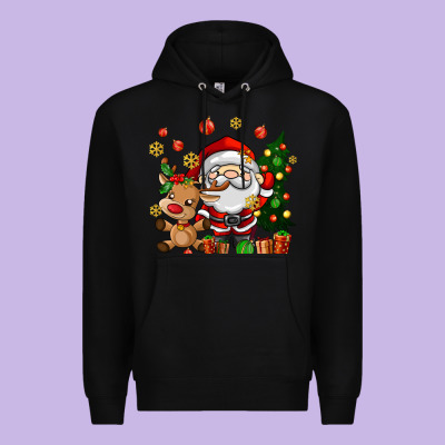 Santa And Reindeer Premium Hoodie Designed By Adodesignshop