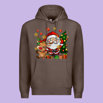 Santa And Reindeer Premium Hoodie Designed By Adodesignshop