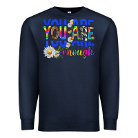 Navy you are enough with daisies Premium Sweatshirt - texasbilliewilder