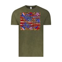 Vintage Olive American flag and star leopard Vintage Tee - Artiststas