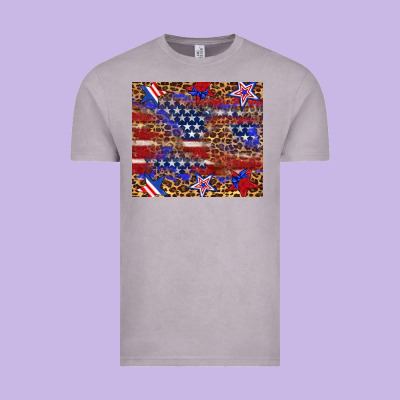 American Flag And Star Leopard Vintage Tee Designed By Artiststas