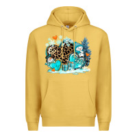 Antique Gold winter hearts with snowmans Premium Hoodie - AdoDesignShop