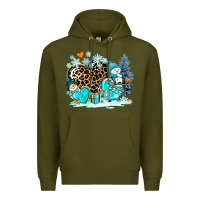 Army Green winter hearts with snowmans Premium Hoodie - AdoDesignShop