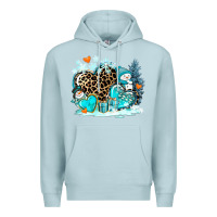 Blue Mist winter hearts with snowmans Premium Hoodie - AdoDesignShop
