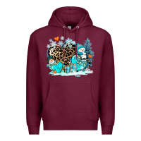 Burgundy winter hearts with snowmans Premium Hoodie - AdoDesignShop