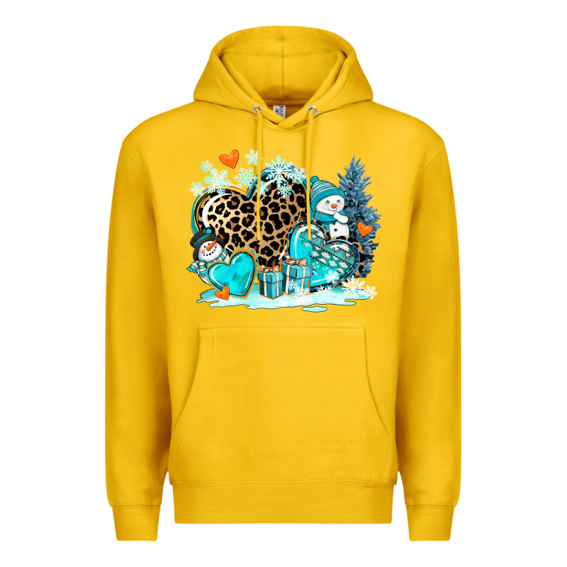 Winter Hearts With Snowmans Premium Hoodie by AdoDesignShop | Teevron