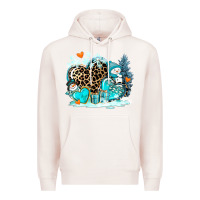 Pale Pink winter hearts with snowmans Premium Hoodie - AdoDesignShop