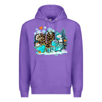 Purple winter hearts with snowmans Premium Hoodie - AdoDesignShop