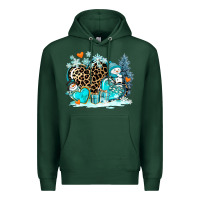 Sports Green winter hearts with snowmans Premium Hoodie - AdoDesignShop