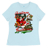 Baby Blue louisiana christmas with  afro santa Ladies Tee - BarkalooDesign