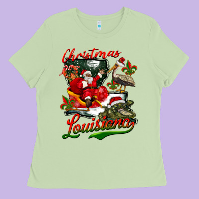 Louisiana Christmas With  Afro Santa Ladies Tee Designed By Barkaloodesign